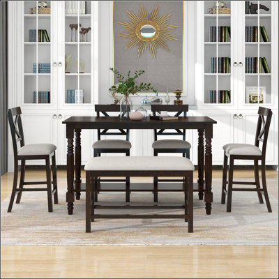 6-Piece Counter Height Dining Set with Table, 4 Chairs, and Bench for Elegant and Functional Dining Experience