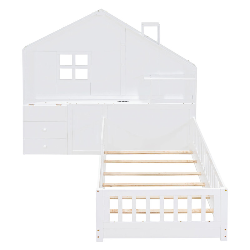 Lit plateforme double avec rangement Merrinda, Blanc