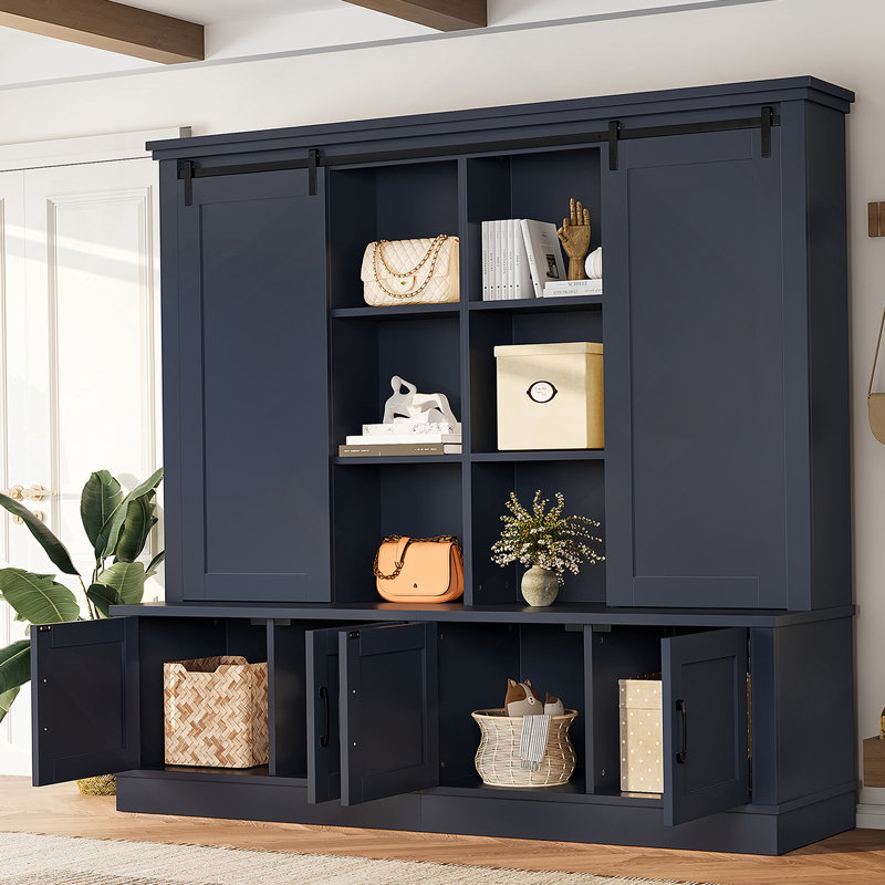 Armoire de rangement avec porte coulissante pour salon et bureau, Bleu