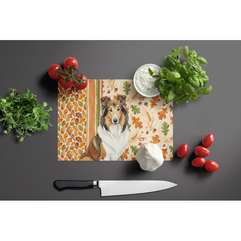 Sable Collie Heirloom Fall Glass Cutting Board
