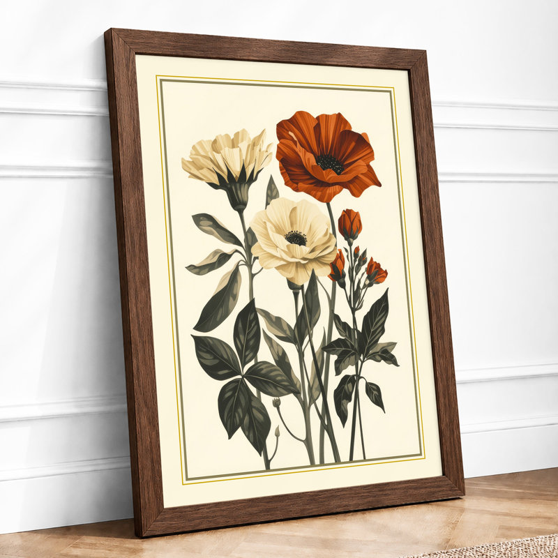 Carnation Study Botanical - Framed Print, A4 - 29.7 x 21.0 cm, Walnut