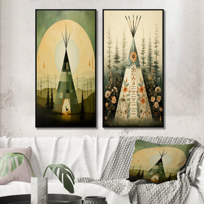 " Green Native Tipi Serenity In Nature " 2 - Pieces