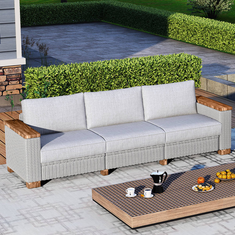 Canapé de patio 88,2 po en métal avec coussins