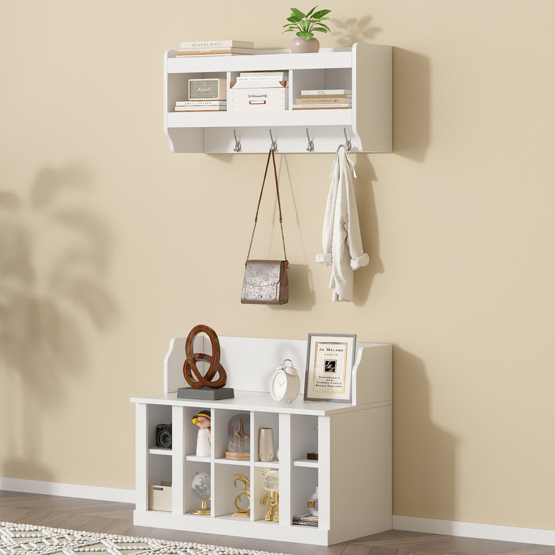 Arbre d'entrée avec rangement pour chaussures Raequawn, Blanc