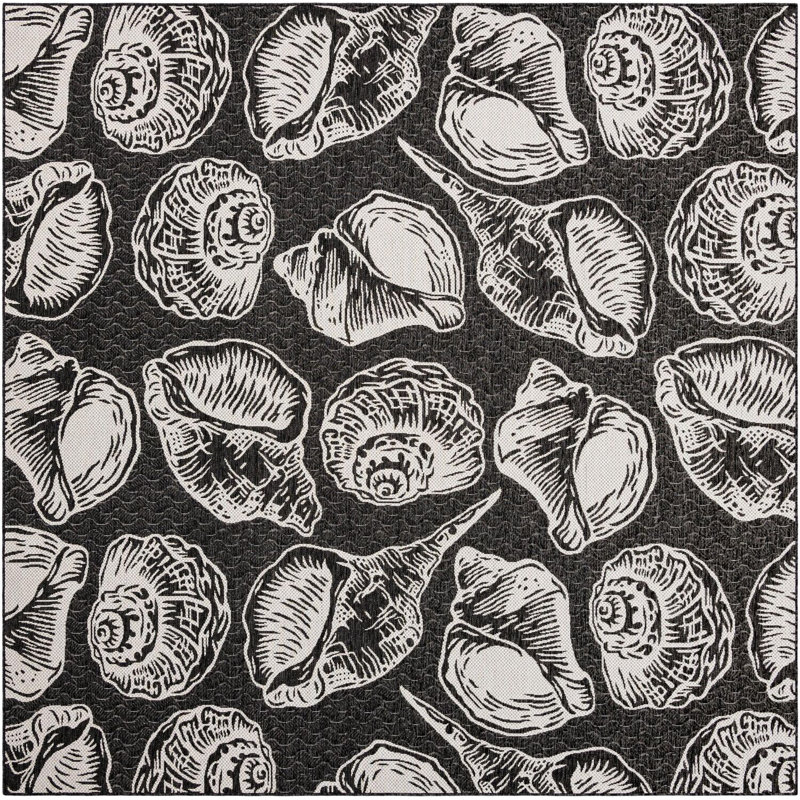 Tapis noir et blanc Contemporary, Carré 10 pi