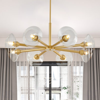 Lustre spoutnik 36 lumières dorées 36 po avec abat-jour en verre transparent, luminaire suspendu Mid-Century pour salle à manger, salon ou cuisine (ampoule non incluse)