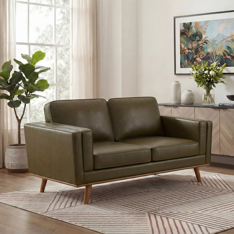 Inayat 62.2" W Minimum Installation Upholstered Loveseat with Solid Wood Legs, Green