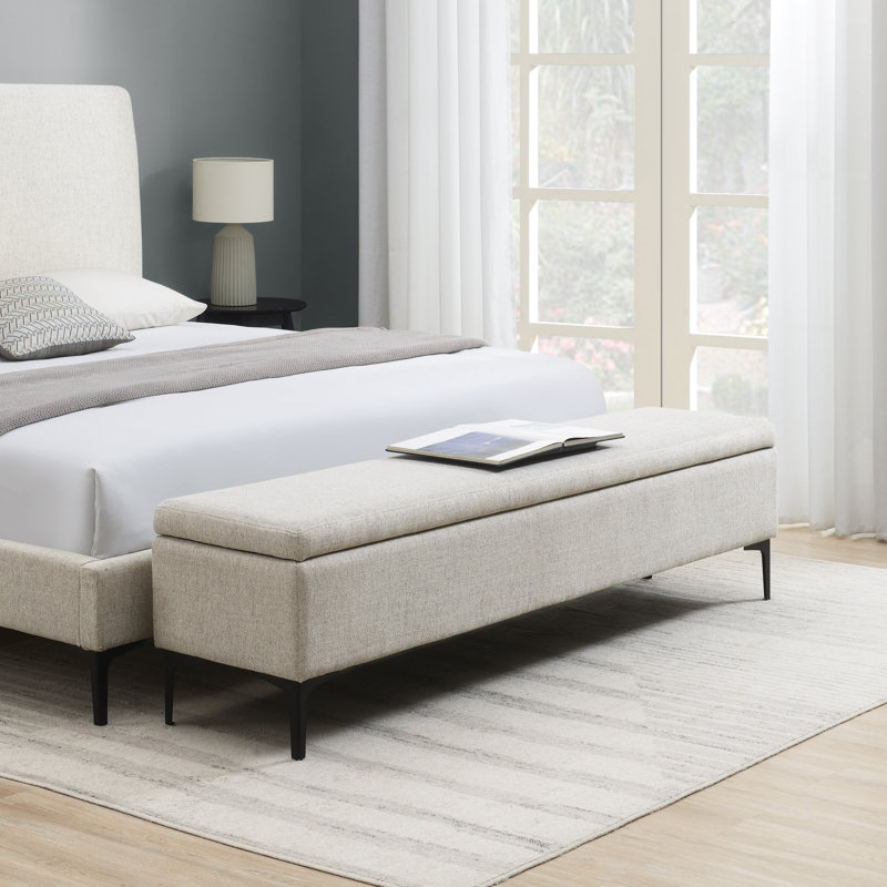 Banc de rangement rembourré 100% polyester Aquanette, Crème, H 19,5 po x l 76 po x P 17,8 po