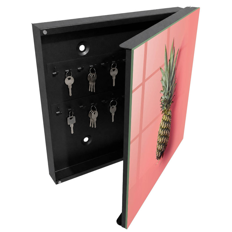 Decorative key box for wall, Opens to the left, 30x30x5, White, Freshness and exoticism on a pink background, 