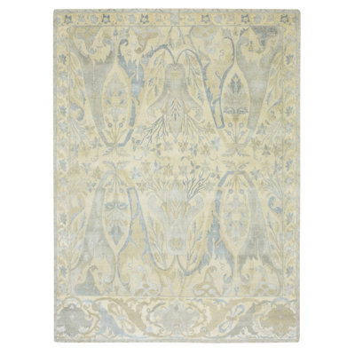 Tapis oriental de style persan blanc 8 pi 10 po x 12 pi 1 po Bijar Garus avec des couleurs douces, laine et soie, noué à la main, teintures naturelles