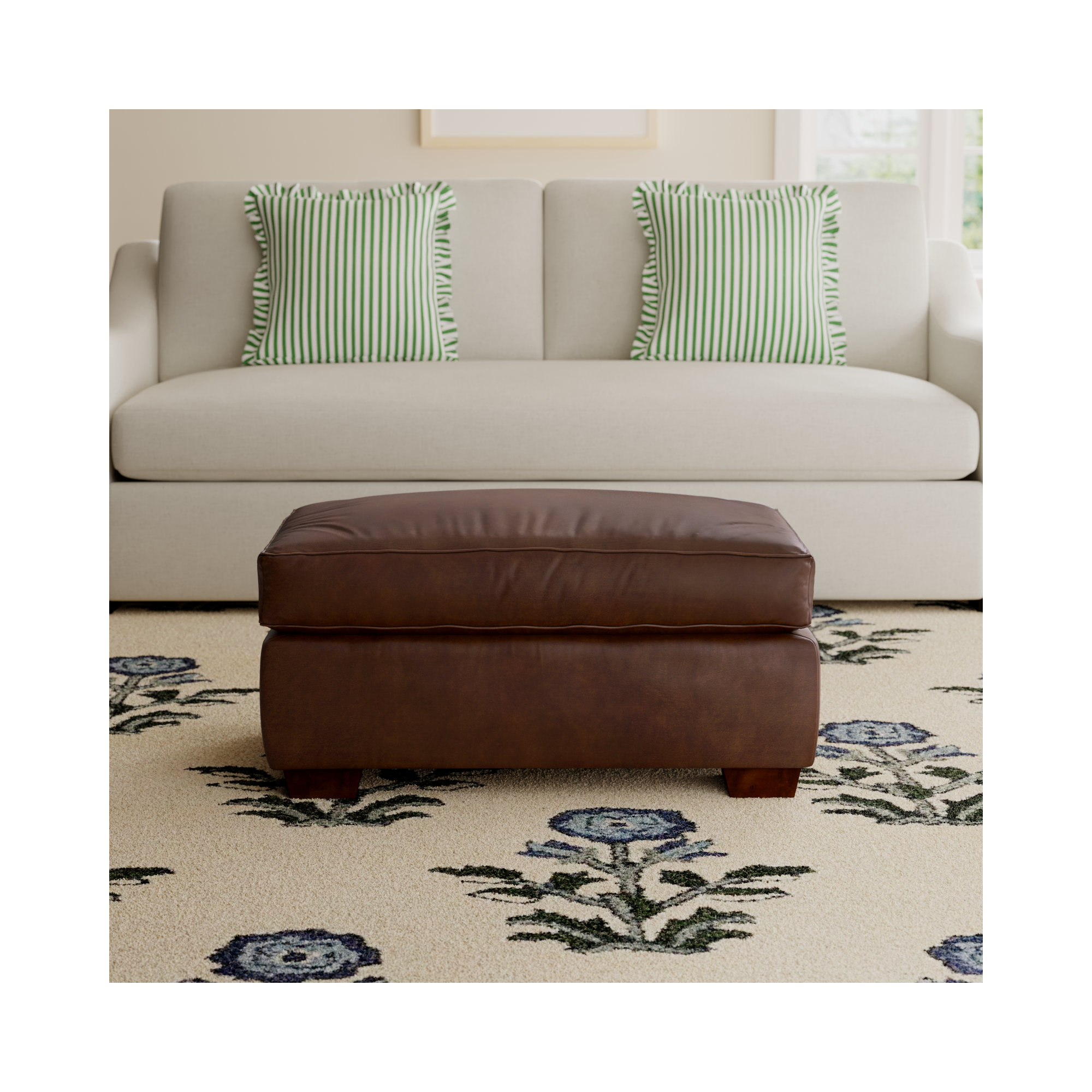 Porter Genuine Leather Ottoman, Rustic Genuine Leather