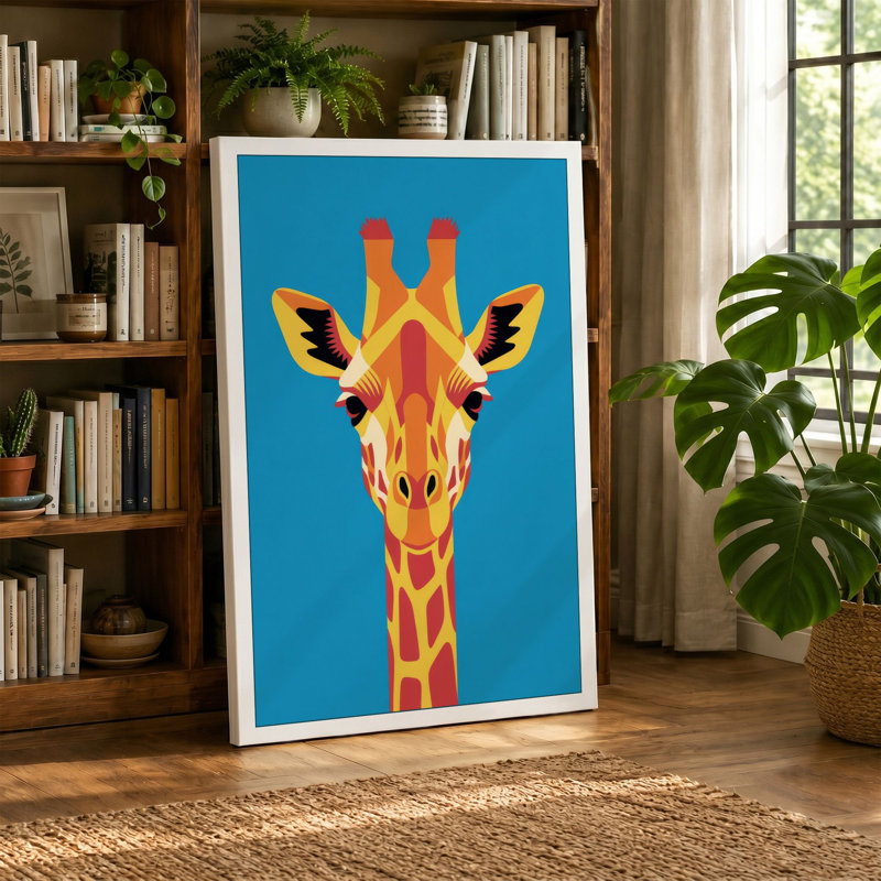 Giraffe Head Bold Modern - Wrapped Canvas, 36x24 - 91.4 x 61.0 cm, Taupe Border