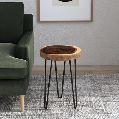 Table de bout à trois pieds en bois massif Aukeem