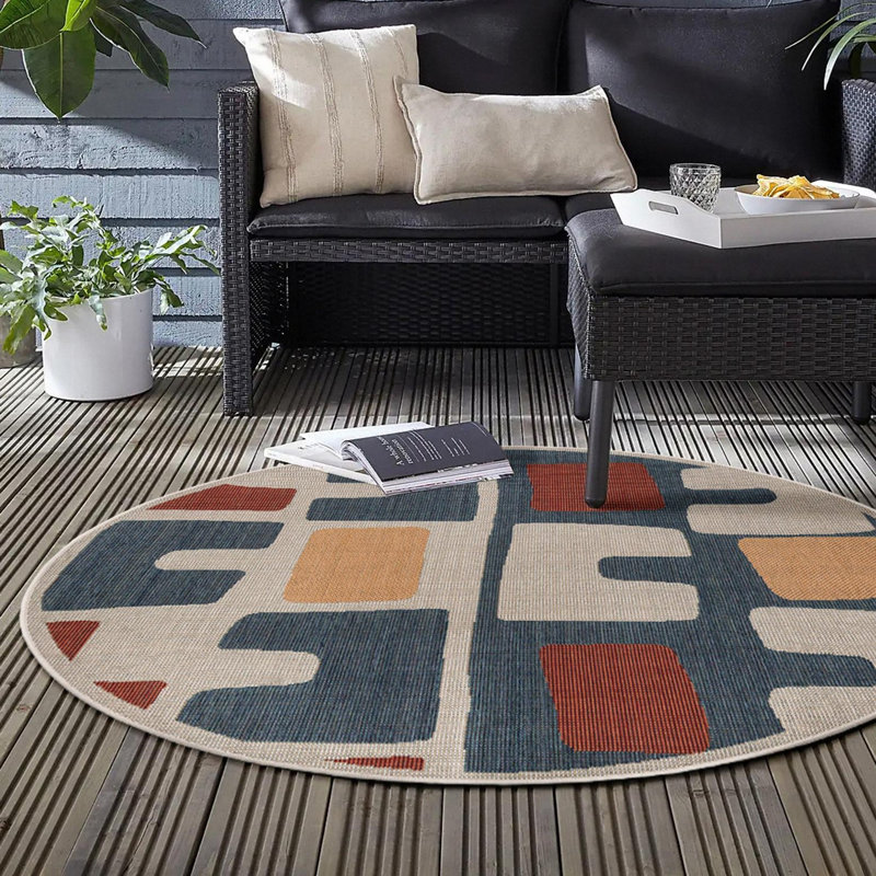 Dreson Abstract Indoor / Outdoor Rug, Round 7'10"