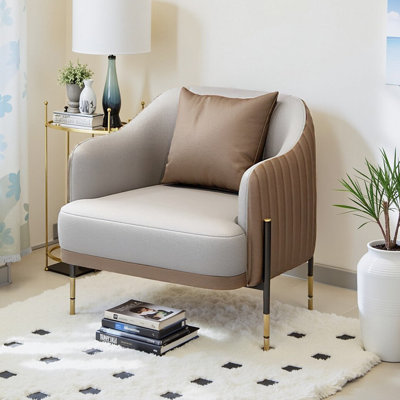 Modern Faux Leather Single Sofa with Metal Base