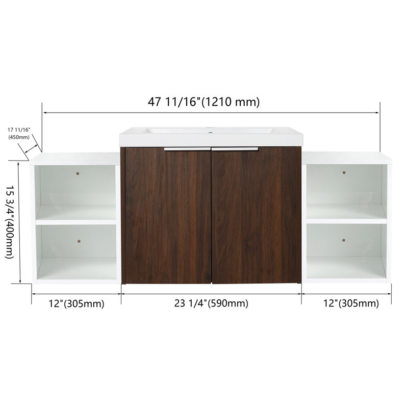Meuble-lavabo simple 47,62 po avec plateau en résine Deshundra, Brun