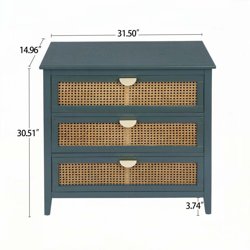 Commode 3 tiroirs Rattan, Vert