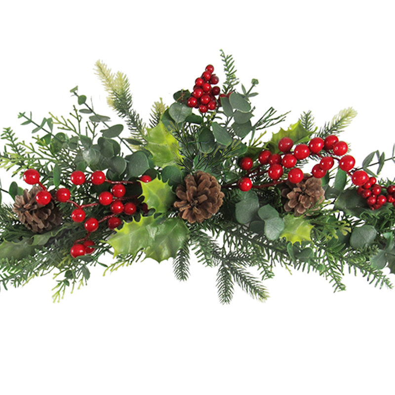 Merwin 26" Artificial Mixed Holly Berry Pine Cone & Eucalyptus Pine Christmas Swag