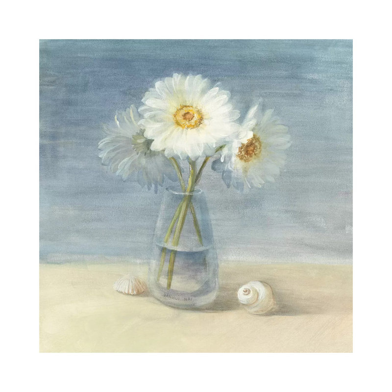 «Daisies and Shells» par Danhui Nai - reproduction d'art, H 37 po x l 37 po x P 1,5 po, Toile tendue, Aucun mat