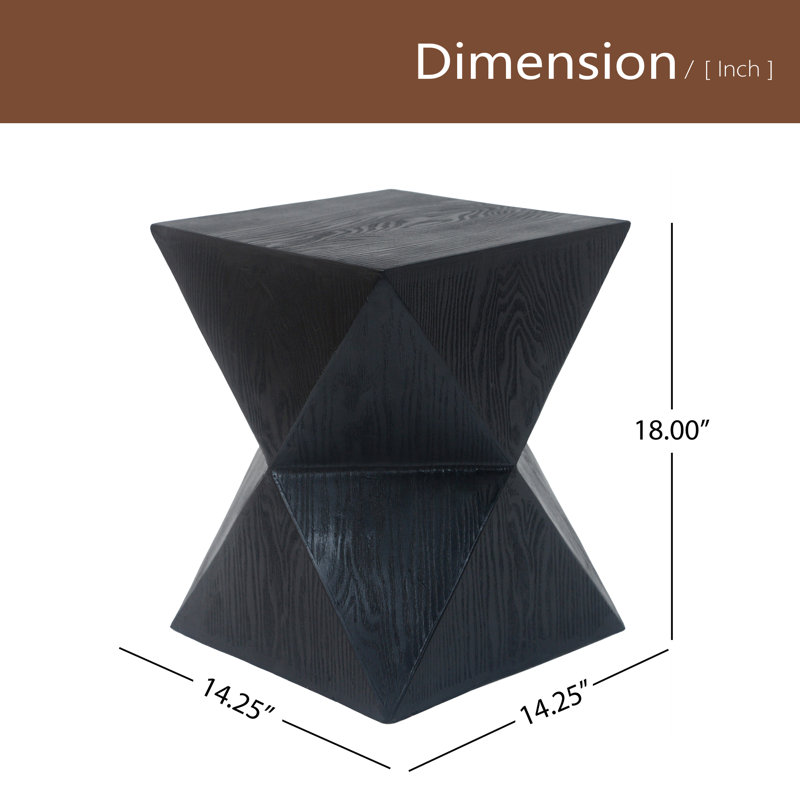 14.25" Wood Grain Finish Prismatic Symmetry Concrete Outdoor Side Table, Black