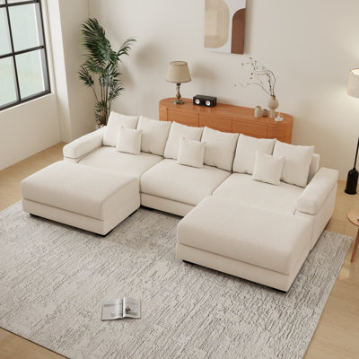 130" Oversized Cloud Modular Sectional Couch，u-shape Sectional Couch, Soft Corduroy Fabric，for Lounges Living Room