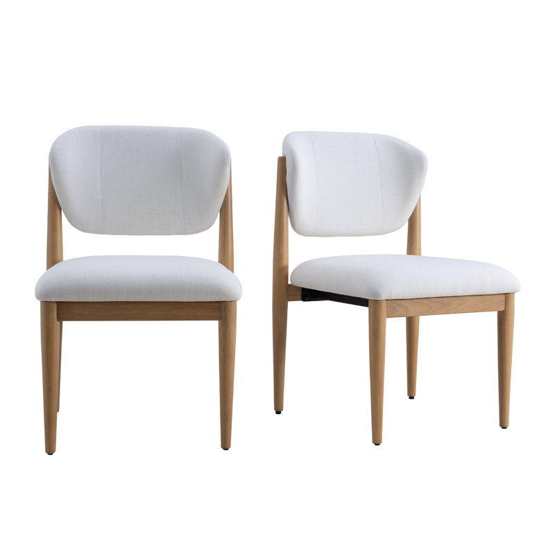 5-Piece Round Dining Table Set With 4 Upholstered Dining Chairs 42" Modern 4-Person Pedestal Dining Set, White/Natural Wood