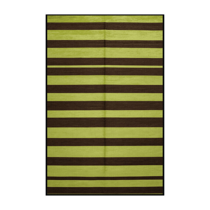 Tapis brun à rayures horizontales lavable à la machine, Rectangle 7 pi x 9 pi