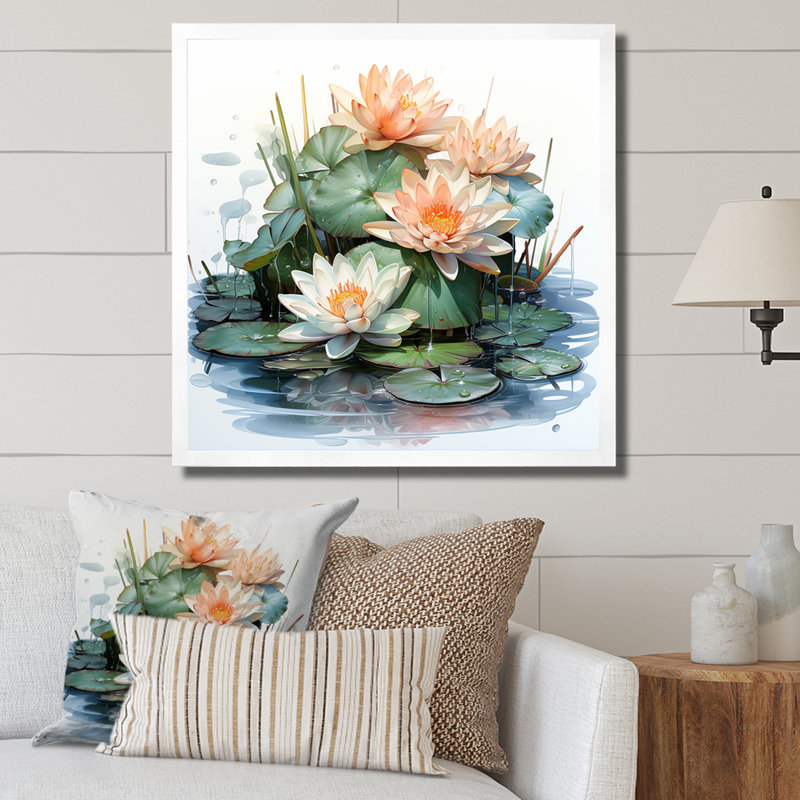 Blooming White Lilies - Lily Wall Art, Brown Floater Framed, 30" H x 30" W x 1.5" D