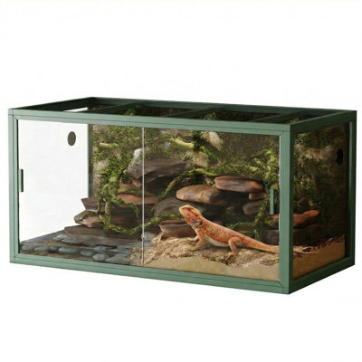 Enceinte de reptile 120 gallons, enceinte de réservoir de dragon barbu terrarium de reptile 4 x 2 x 2 pi avec portes coulissantes en verre, plateau de ventilation robuste pour python royal, geckos, lézards