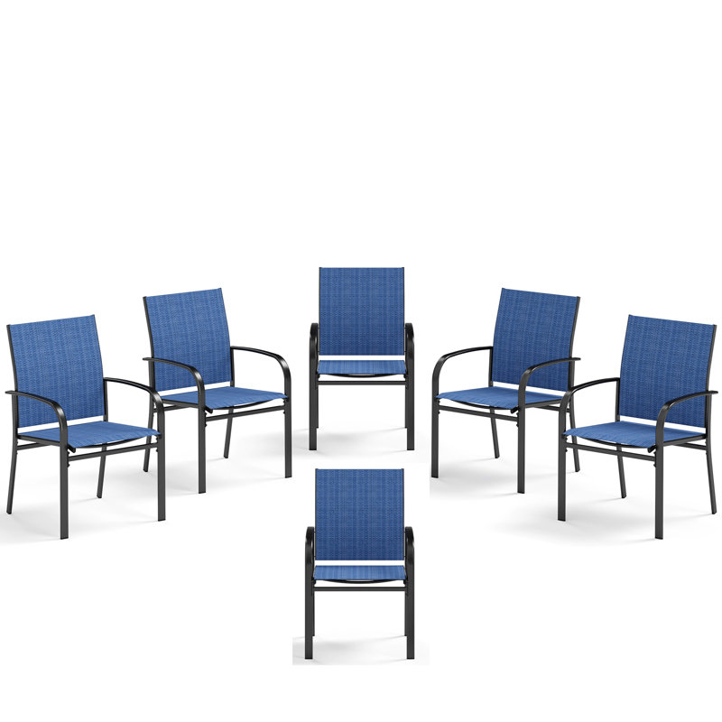 Sutiya 6 - Person Steel Patio Dining Set Umbrella Hole Included Rectangular Table, Blue