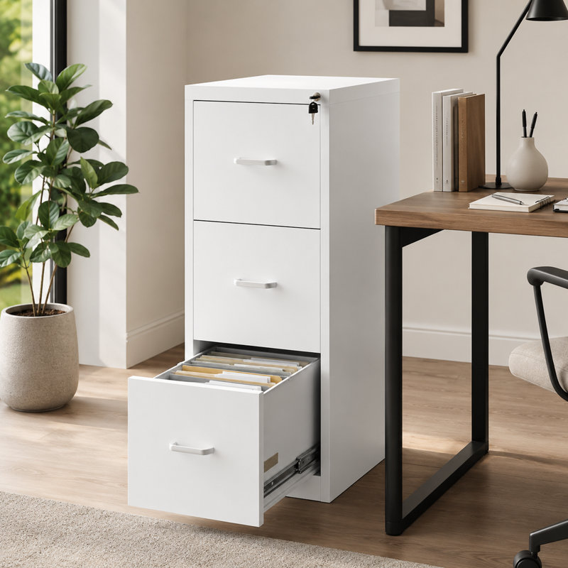  Koamalu 15'' Wide 3 -Drawer Metal File Cabinet Vertical Home Office Cabinet, White