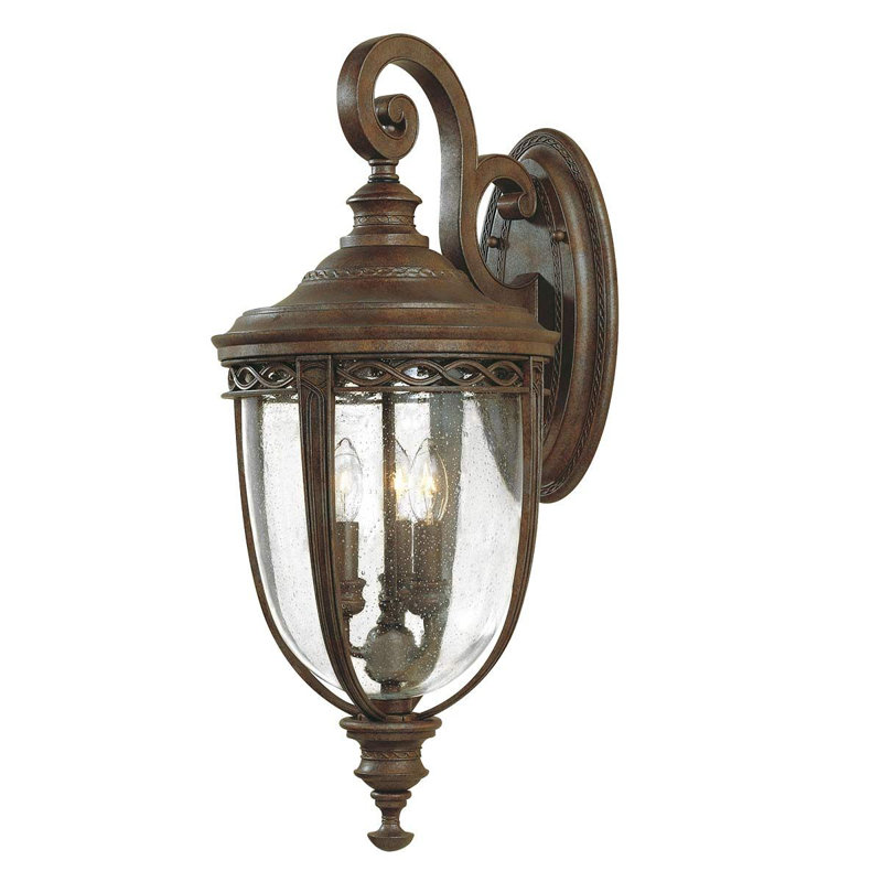 Thynes 3 - Bulb Seeded Glass Outdoor Wall Lantern, Large, British Bronze