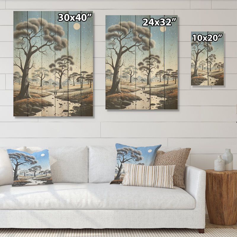 Baobab africain dans la nuit - arbre, baobab, art sur bois de pin naturel, H 32 po x l 24 po