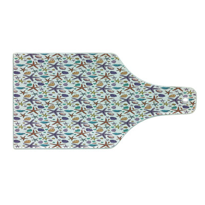 Ambesonne Nautical Tempered Glass Cutting Board Seashells Starfishes Art Multicolor