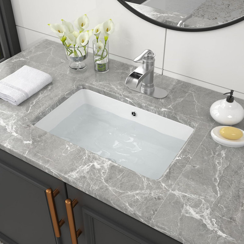 20.6'' Undermount Rectangular Bathroom Sink, White Ceramic Fireclay Vanity Sink with 1.75'' Drain Opening