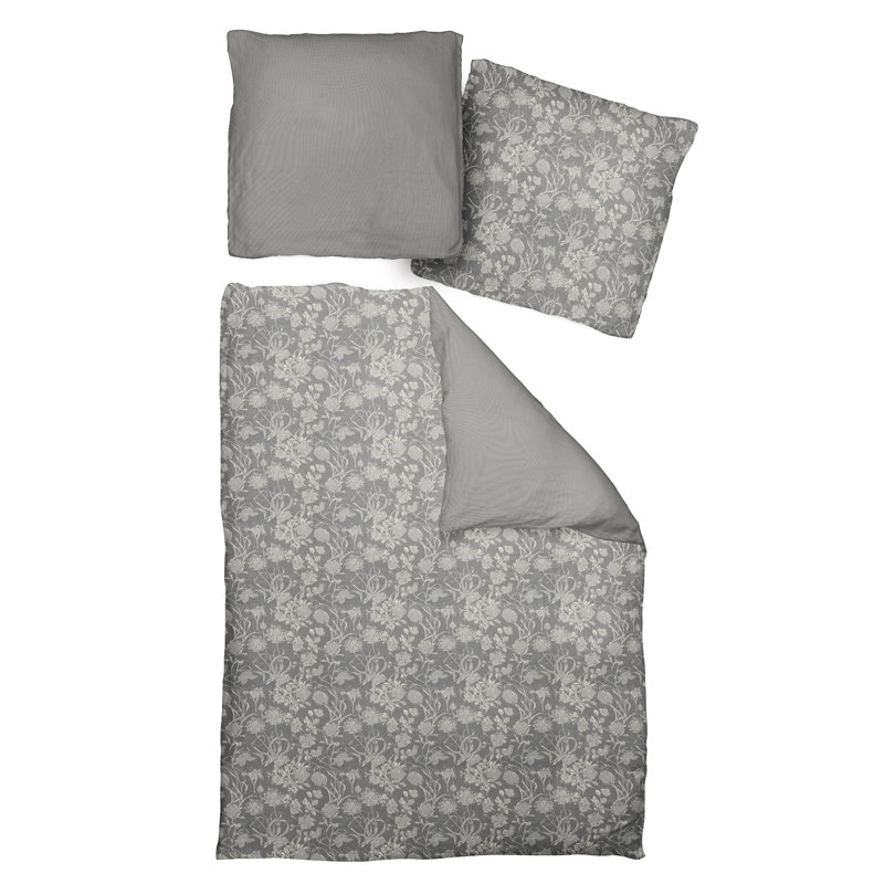 Micheal Cotton Floral Duvet Cover Set with Pillowcases Included, 155 x 220 cm - 1 Pillowcase (80 x 80 cm), Light grey