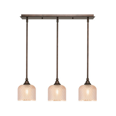 3 Light Springfield Hung Linear Pendalier Shown In Bronze Finish With 6" Amber Textured Glass