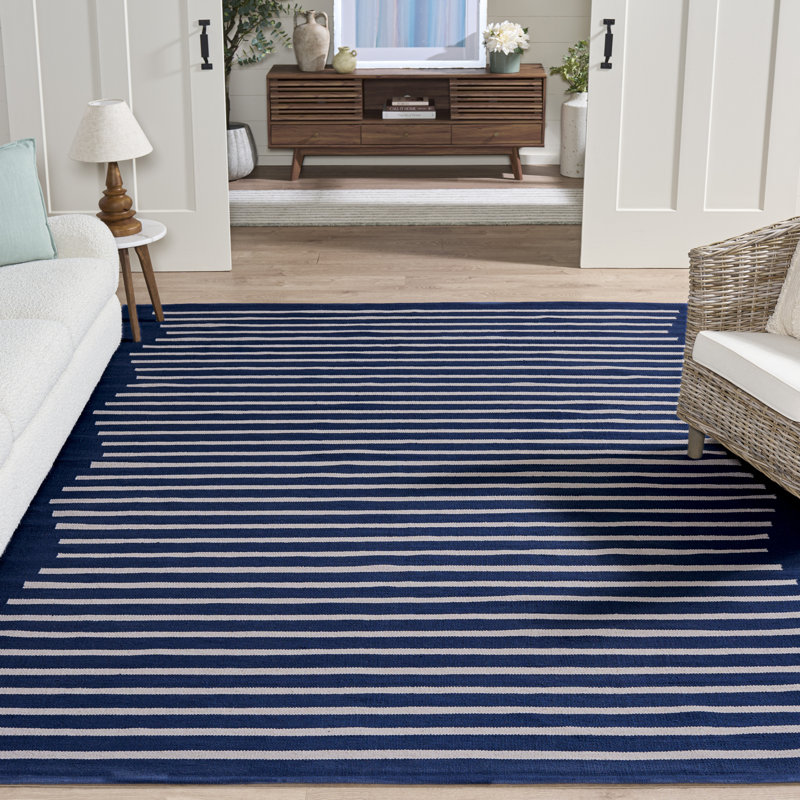 Estyn Hand Woven Cotton Striped Rug, Rectangle 8' x 10'