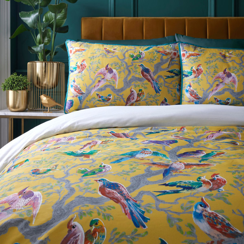 Yellow/Blue Sateen 20TC Modern & Contemporary Duvet Cover Set, Kingsize - 2 Standard Pillowcases