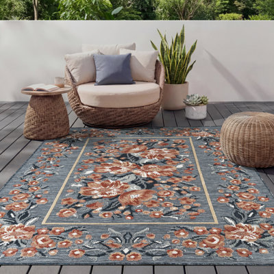 Abani Rugs Terase SAK140A Indoor/Outdoor Floral Navy Area Rug