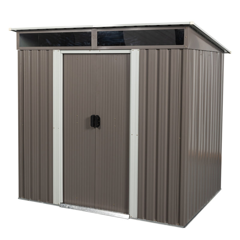 6Ft X 5Ft Outdoor Metal Storage Vault Unit - Galvanized Construction, Strong Panels, Transparent Plate For Brightness, Sliding Door With Lock, Simple Assembly Shed Building Iron Structure, ,
