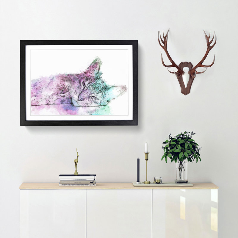 Colourful Abyssinian Cat in Abstract - Picture Frame Graphic Art Print, Black Framed, 27cm H x 36cm W x 2cm D