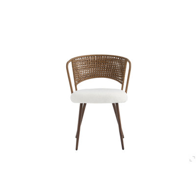Wicker dining chairs - 2-piece set - Farmhouse soft cushioned cane back kitchen chair, sponge cushion, wing-back dining chair with metal legs, suitable for home and kitchen