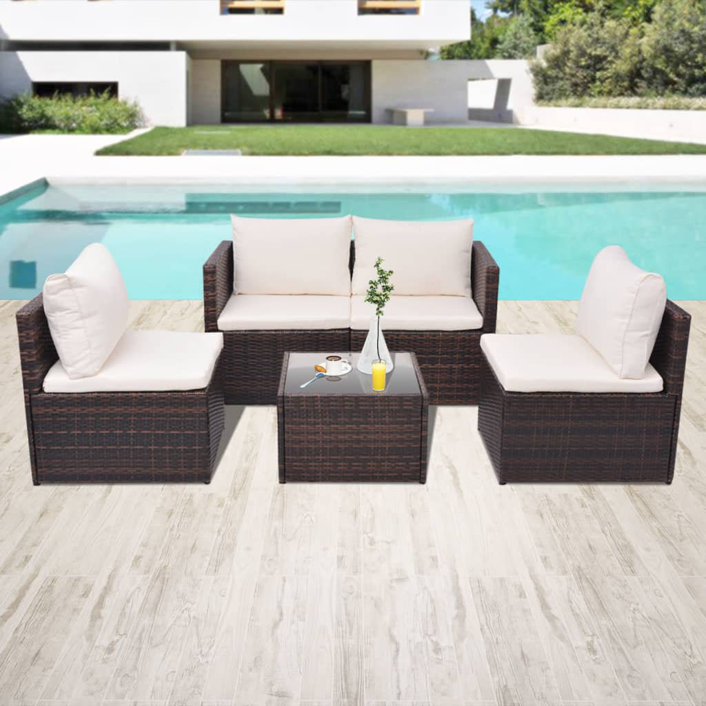 4-Sitzer Lounge-Set Justas aus Polyrattan mit Polster