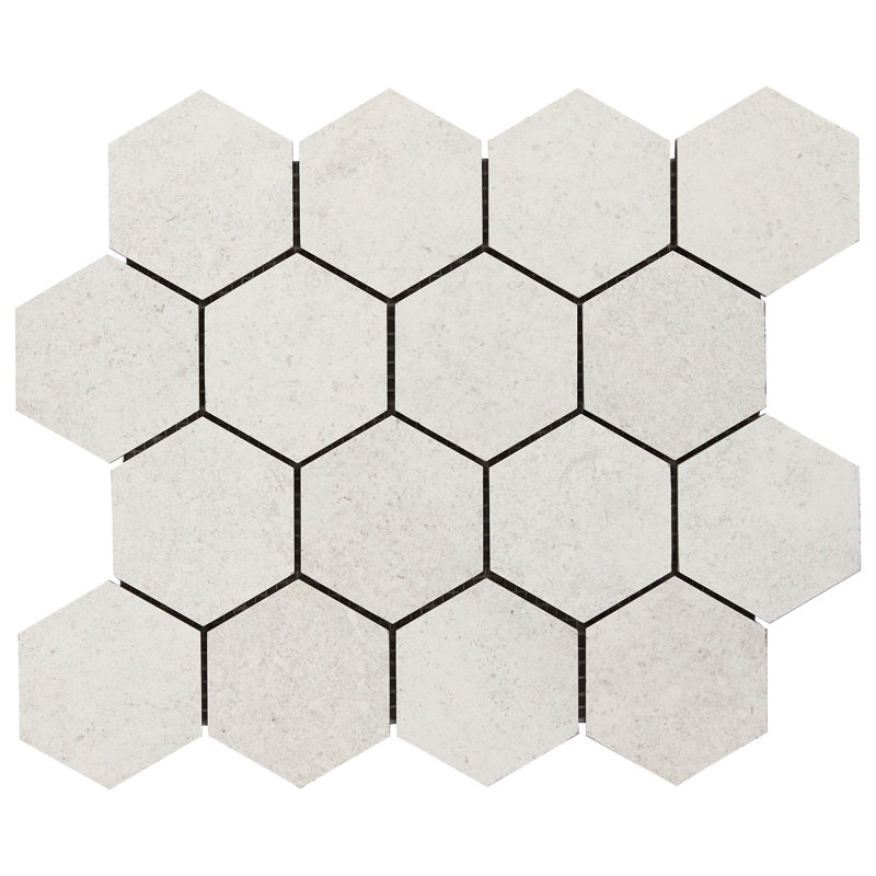 Carreau de mosaïque hexagonal en porcelaine pour plancher et mur 11 po x 13 po Grava (0,82 pi² / boîte), Perla