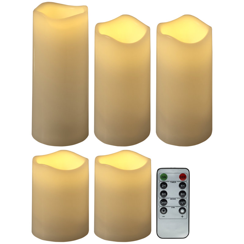 Set of 5 Waterproof LED Pillars, 3X4,4,5,5,6 Inch, White