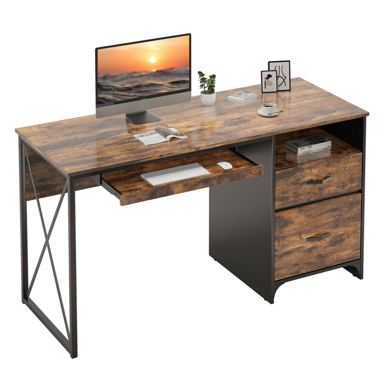 Bureau d'écriture avec plateau pour clavier Labelle, Brun rustique