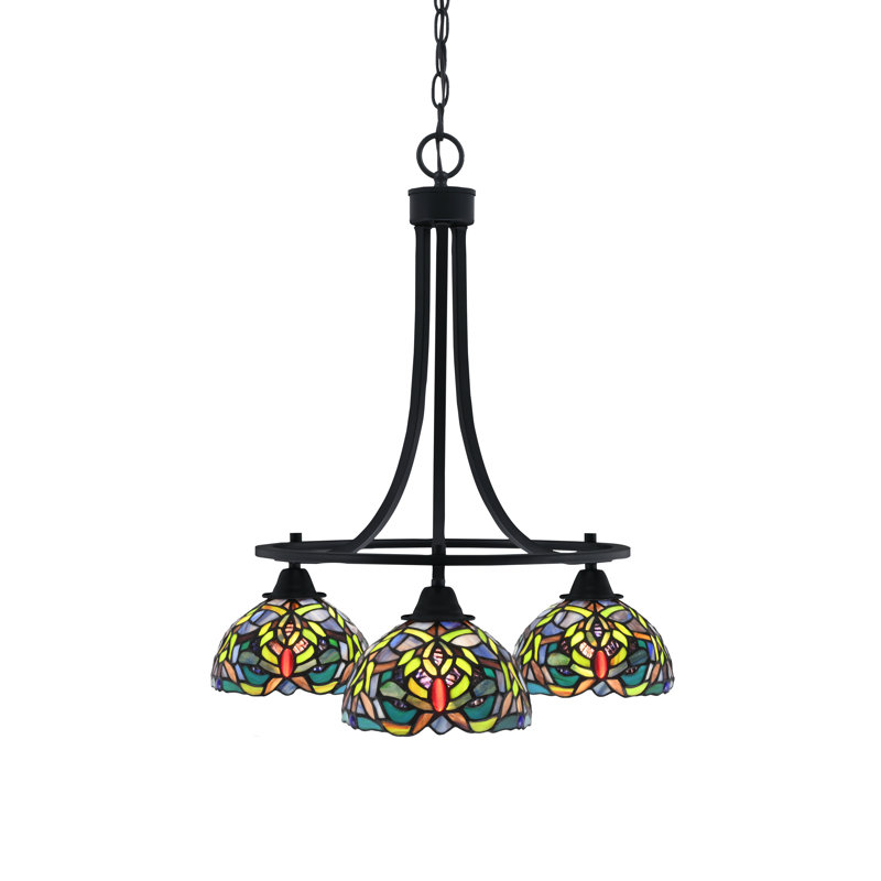 Lustre 3 lumières Paramount présenté dans une finition noire mate avec verre d'art kaléidoscope de 7 po