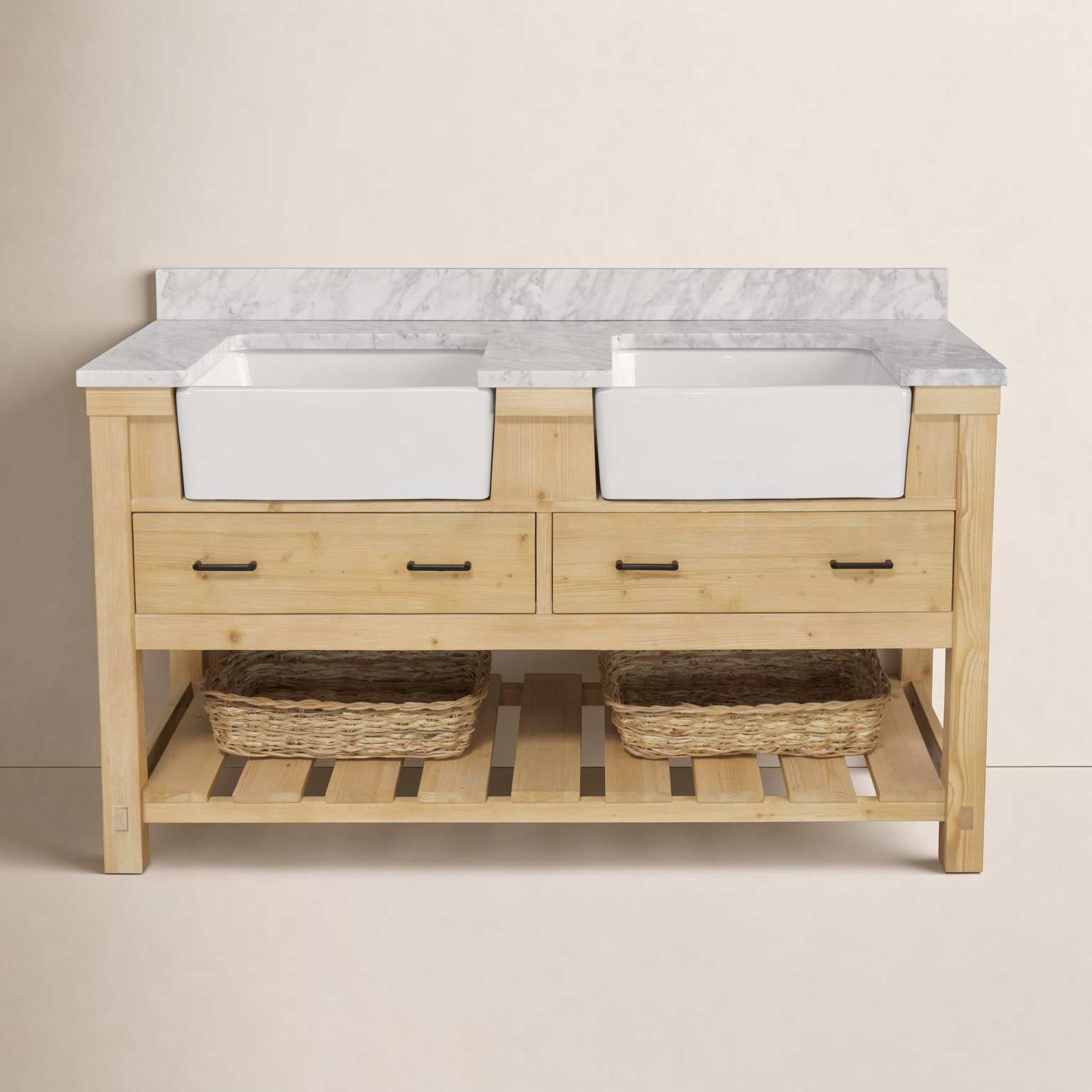 Hitton 60'' Double Bathroom Vanity, Drift Wood, Engineered Carrara
