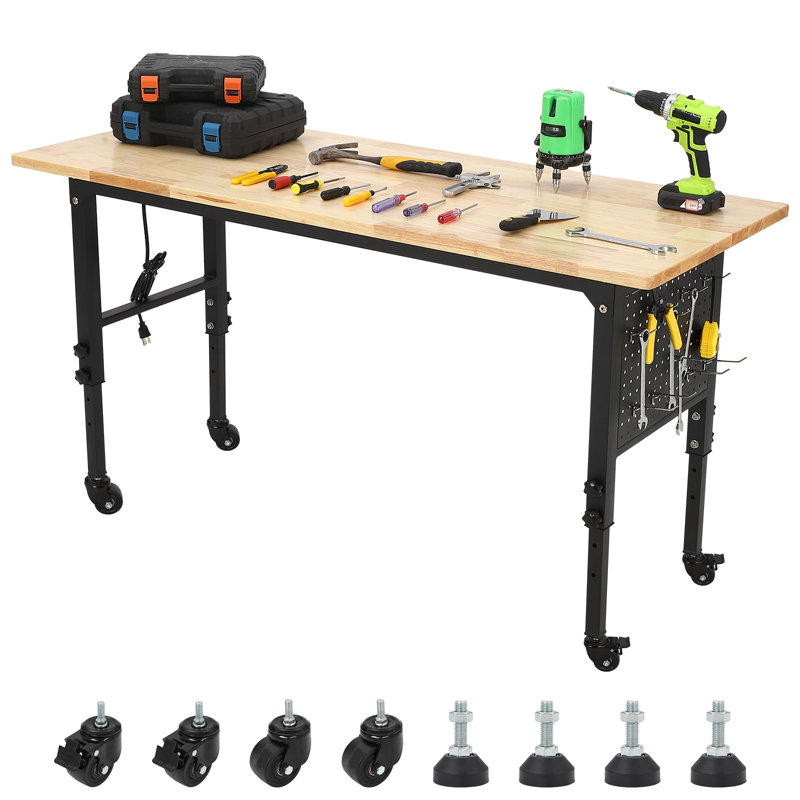 Établis de travail pour le garage, établi de garage avec roulettes, établi à hauteur réglable, table de travail avec capacité de charge de 2000 lb